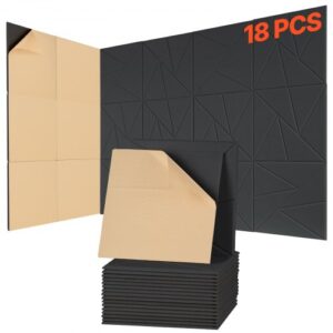 VEVOR Paneles Acústicos Autoadhesivos, 18 uds, 30 x 30 x 1 cm, Espuma Insonorizada, Fibra de Poliéster, Alta Densidad, para el Hogar, Estudio, Oficina, Teatro, Negro, Cuadrícula de Diamantes