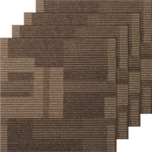 VEVOR Alfombra en Losetas Reutilizables, Cuadrados de Alfombra con Acolchado Adjunto, Losetas de Alfombra Acolchadas Suaves, Fácil de Instalar para Dormitorio, Sala de Estar, 24 Losetas, Marrón Mixto