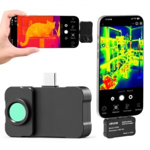 VEVOR Cámara Térmica para Android e iOS, Cámara Infrarroja con Lente Macro, Termográfica, Rango -20 a 550 °C, Resolución IR 256x192, Superresolución 512x384 TISR, 25 Hz para Móvil Inspección Eléctrica