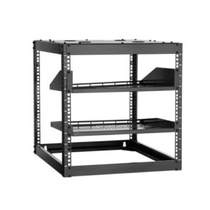 VEVOR Rack de Red Abierto de 10U, 585 mm de Profundidad, Rack de Servidores de Pared o de Suelo, Resistente 4 Postes, con Estantes Ventilados y Herrajes de Montaje, para Todo Equipo de Red/IT/AV