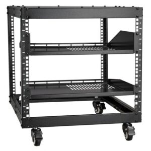 VEVOR 9U Rack de servidor de marco abierto, profundidad ajustable de 23'' a 40'', rack de servidor de red independiente o de montaje en pared con ruedas de 360°, 4 postes resistentes que sostienen todos sus equipos de red, TI, equipos AV, enrutador