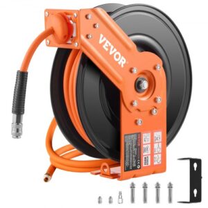 VEVOR Carrete de Manguera de Aire Retráctil 4 Piezas Manguera de Aire Híbrida 3/8" 15,24 m Máxima 300 PSI Carrete de Brazo Único Resistente para Montaje en Techo o Pared Soporte Giratorio de 180°
