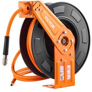 VEVOR Carrete de Manguera de Aire Retráctil 4 Piezas Manguera de Aire Híbrida 3/8" 19,81 m Máxima 300 PSI Carrete de Brazo Único Resistente para Montaje en Techo o Pared Soporte