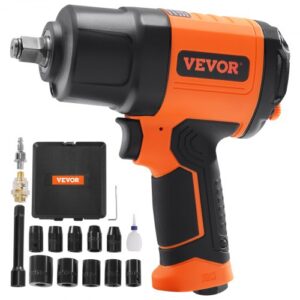 VEVOR Llave de Impacto Neumática Impulsión Cuadrada de 1,27 cm Llave de Impacto de Aire 1898 Nm 8000 rpm Plástico y Acero con Conector Rápido de Aire Bidón de Aceite para Reparación Pesada de Coches