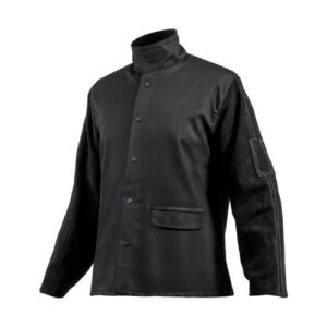 VEVOR Chaqueta de Soldador Resistente al Fuego, XL, Piel de Vacuno Dividida Resistente y Cuerpo de Algodón, con Botones a Presión y Bolsillos, para Montadores, 810,1 x 1371,6 x 889 mm, Negro