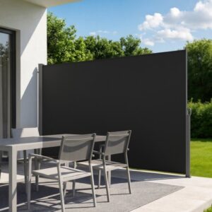 VEVOR Toldo Lateral Retráctil 180 x 300 cm, Pantalla Privacidad Exterior, Mampara Parasol para Patio, Protector Solar a Prueba de Viento y Lluvia, Marco de Metal, para Balcón Jardín Terraza, Negro