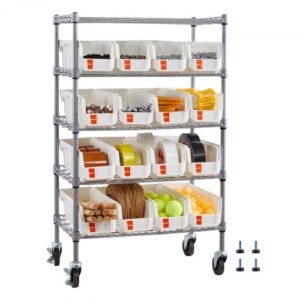 VEVOR Estantería de Almacenamiento con Ruedas, 5 Niveles, 16 Compartimentos Organizadores Pequeños de Polipropileno, para Garaje, Almacén, Oficina, Restaurante, Aula y Cocina, 610 x 355 x 1065 mm