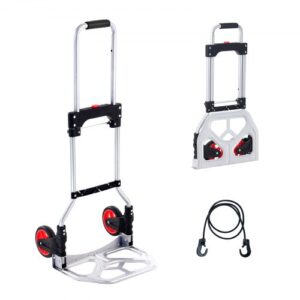 VEVOR Carretilla de Mano Plegable de Aluminio Carga de 80 kg Carro de Mano de Alta Resistencia con Ruedas de Goma Mango Telescópico para Transporte Doméstico, Mercancías de Almacén Supermercado
