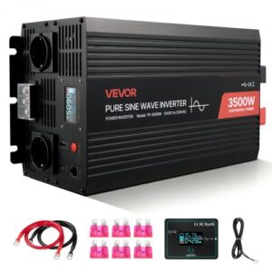 VEVOR Inversor de Corriente 3500 W, Inversor de Onda Sinusoidal Pura de 12 V CC a 230 V CA, Cargador Solar para Coche con Pantalla LCD, Control Remoto, Puerto USB, 2 Salidas de CA, Puerto Tipo C