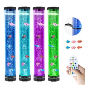 VEVOR Lámpara Sensorial de Burbujas, Tubo de Burbujas de 80 cm Lámpara Sensorial para Acuario con 6 Peces Flotantes, 16 Efectos de Color y Control Remoto para Sala de Estar, Decoración del Hogar
