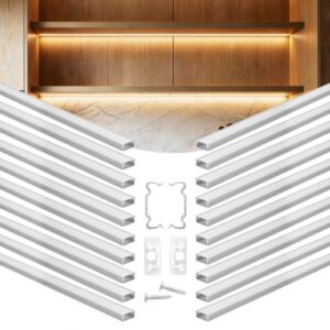 VEVOR Perfil de Aluminio para Tira LED 2 Metros, Paquete de 20 Piezas, Canaleta de LED con Difusor Opal Tapones de Extremos y Clips de Montaje, Decoración de Luz para Dormitorio Cocina Sala de Estar