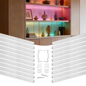 VEVOR Perfil de Aluminio para Tira LED 1 m, Paquete de 20 Piezas, Instalación en Esquinas, Perfil Angular, con Difusor Opal Tapones de Extremos y Clips de Montaje, para Dormitorio Cocina Sala de Estar