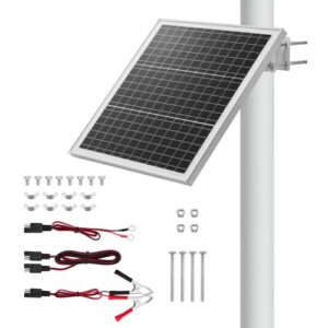 VEVOR Cargador Solar de Batería con Panel Solar 20 W 12 V con Controlador Integrado, Clasificación IP67, Soporte de Montaje Ajustable 0-60°, Compatible con Postes 40-80 mm para Vallas Jardines Granjas
