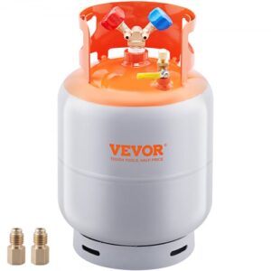 VEVOR Tanque de Recuperación de Refrigerante Capacidad de 50 libras Tanque Cilíndrico Portátil 400PSI con Válvula Y para Líquido Vapor Recipiente de Recuperación de Alto Sellado para R22/R134A/R410A