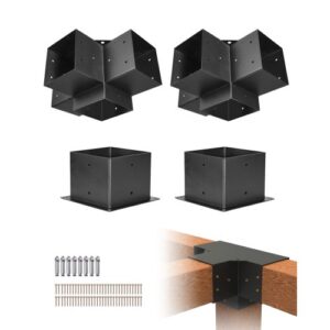 VEVOR Kit de Soportes Estables para Pérgola, 15 x 15 cm, 2 Soportes de Esquina Resistentes de 4 Vías, Fácil Instalación, Vigas de Madera para Cenadores, Pérgolas de Patio y Cabañas de Madera