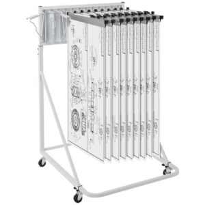 VEVOR Estante de almacenamiento móvil para planos, soporte para planos con 12 soportes pivotantes, soporte para planos móvil de altura y longitud ajustable, estante para exhibición de carteles para oficina y hogar (estante solo sin abrazaderas)