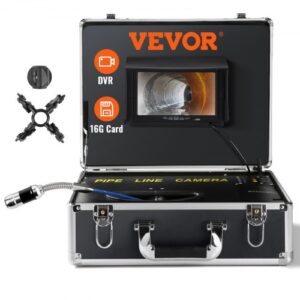 VEVOR Cámara de Inspección de Tuberías Longitud de 30 m Pantalla Endoscopio 7" con IP68 Impermeable DVR 12 LED Ajustable 16GB Tarjeta SD 1000TVL para Tubería Alcantarillado Hogar Drenaje Fontanería