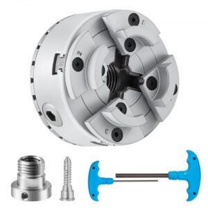 VEVOR Portabrocas de Torno Autocentrante ? 96 mm Mandril de Torno de 4 Mordazas Mandril de Torneado de Madera KP96 con Llave en T Accesorios para Torno Mecanizado de Precisión Rectificado Fresado