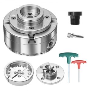 VEVOR Mandril para Torno de Madera 4 pulgadas 4 Mordazas, Juego de Mandril Autocentrante con Engranaje Cónico, Rosca de 1 pulgada x 8 TPI, Juego de 3 Mandriles de Pasador y Redondos para Carpintería