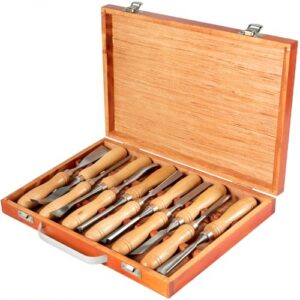 VEVOR Herramientas de Torno Madera 12 Piezas para Tornear Madera Gubias con Caja de Almacenamiento Kit de Herramientas de Talla de Madera Juego de Tallas para Tornos HSS de 12 Piezas para Tornear Madera