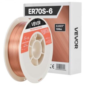 VEVOR Alambre de Soldadura MIG Sólido, ER70S-6, 0,6 mm, 4,5 kg, Acero Dulce, con Bajas Salpicaduras y Alto Contenido de Desoxidantes para Soldadura con Protección de Gas en Todas las Posiciones