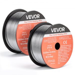 VEVOR Alambre de Soldadura MIG con Núcleo Fundente, E71T-11, 0,9 mm, 0,45 kg, Acero Dulce sin Gas, con Bajas Salpicaduras para Soldadura por Arco en Cualquier Posición, para Exteriores, 2 Rollos