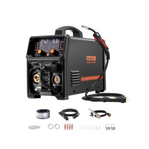 VEVOR Máquina de Soldadura de 200 A Sinérgica 5 en 1 MIG a Gas/MIG con Núcleo Fundente/STICK/LIFT TIG/MIG PLUSE con Tecnología de Inversor IGBT y Pantalla LCD, 6,1 KVA, 430 x 180 x 320 mm, Negro