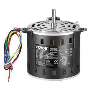 VEVOR Motor de Soplador de Horno de 1/5 HP, 220 V, 1,45 A, 1100 RPM, 3 Velocidades, Diámetro de Eje 10 mm, Longitud de Eje de 20 mm, Rotación en Sentido Antihorario desde el Extremo del Eje, Negro