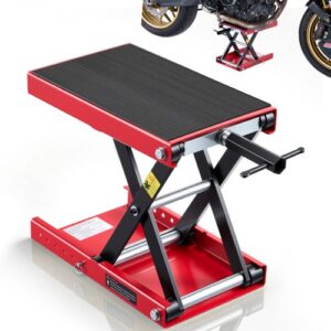 VEVOR Gato Elevador Tijera para Motocicletas 38 x 23 cm, Plataforma Elevadora Capacidad de 499 kg, Caballete para Moto Elevación de 95 a 340 mm para Talleres, Garajes Mecánicos, Rojo y Negro