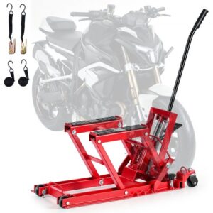 VEVOR Elevador Hidráulico de Motocicletas Capacidad de Carga de 680 kg, Plataforma Elevadora para Motocicletas con 4 Ruedas, Elevación de 115-385 mm, Soporte Estable para ATV, Talleres, Garajes