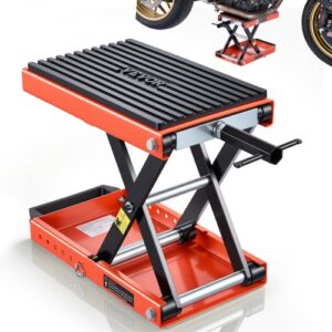 VEVOR Gato Elevador Tijera para Motocicletas 38,5 x 23 cm, Plataforma Elevadora Capacidad de 680 kg, Caballete para Moto Elevación de 105-350 mm para Talleres, Garajes Mecánicos, Naranja y Negro