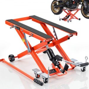 VEVOR Elevador Hidráulico de Motocicletas Capacidad de Carga de 499 kg, Plataforma Elevadora para Motocicletas con 6 Ruedas, Elevación de 120-385 mm, Soporte Estable para ATV, Talleres, Garajes