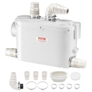 VEVOR Bomba de Eliminación de Triturador 500 W Bomba de Aguas Residuales Caudal Máximo de 6600 L/h Elevación de 8 m Bomba Trituradora de Alcantarillado con 3 Entradas de Agua para Inodoro Cocina Ducha