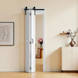 VEVOR Puerta Corredera Plegable, Estilo Granero, Fabricada en MDF, con Kit de Montaje y Diseño de Marco en H que Ahorra Espacio, Ideal para Dormitorio y Salón, Color Blanco, 609 x 2134 x 35 mm