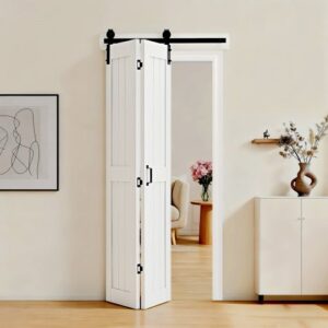 VEVOR Puerta Corredera Plegable, Estilo Granero, Fabricada en MDF, con Kit de Montaje y Diseño de Marco en H que Ahorra Espacio, Ideal para Dormitorio y Salón, Color Blanco, 914 x 2134 x 35 mm