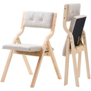 VEVOR Sillas Plegables de Madera con Cojín Acolchado 575 x 480 x 800 mm Marco de Madera Resistente Sillas Acolchadas Portátiles para Cocina, Oficina, Boda, Fiesta, Comedor, Cojín Blanco, 2 Piezas