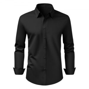 VEVOR Camisa para Hombre de Manga Larga Tamaño Mediano Antiarrugas Camisa con Botones Corte Entallado Camiseta de Ajuste Regular Suave y Elástica para Negocios, Informal, Trabajo, Boda, Cena, Negro