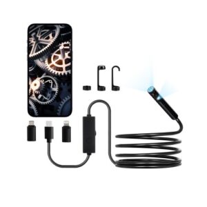 VEVOR Cámara Endoscópica, Boroscopio de Doble Lente para Android e iOS, HD 1920P con 8 + 1 Luces LED, Zoom 2X, Cable Flexible 3 m, Impermeable IP67, para Automóviles y Plomería, 3000 x 18 x 10 mm