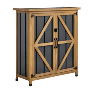 VEVOR Cobertizo de Jardín para Almacenamiento de Herramientas para Exterior, con Estante Ajustable Techo Inclinado a Prueba de Lluvia, Marco de Metal y Madera, Kit de Instalación, para Patio Terraza