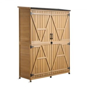 VEVOR Cobertizo de Jardín para Almacenamiento Caseta de Madera de Exterior, con Tejado Inclinado Puerta con Cerrojo Estantes, a Prueba de Lluvia, Armario para Herramientas en Jardín Patio Terraza
