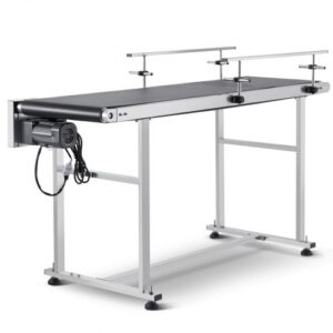 VEVOR Transportador de Correa Motorizado 1498,6x398,8 mm Transportador Acero Inoxidable Cinta Transportadora de PVC Antiestática Barandilla Doble para Aplicación de Codificación por Inyección de Tinta