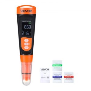 VEVOR Medidor de pH Digital, Probador Multifuncional de pH Conductividad TDS, a Prueba de Agua IP68, Pantalla VA, con Solución de Calibración, para Hidroponía Piscina Agua Potable Laboratorio Acuario