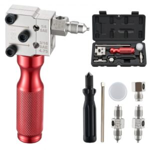 VEVOR Herramienta Abocardador Tubos de Freno, Kit de Abocardador de Líneas de Freno 45 Grados Simple y Doble para Tubos de 4,75 mm y 6,35 mm con Herramienta de Desbarbado para Reparación Automotriz