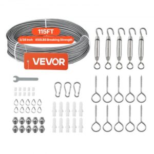 VEVOR Cable de Acero Inoxidable 304 Diámetro de 2 mm, Rollo de Cuerda de Alambre 35,1 m, Resistencia a la Rotura de 2 KN, Construcción de 7 x 7, para Barandillas de Terraza, Enrejados de Jardín