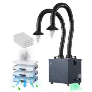 VEVOR Extractor de Humos de Soldadura 275 W con Mangueras Dobles Absorbedor de Humo de Soldadura 380 m³/h sin Escobillas con Filtros de 4 Etapas y 10 Velocidades para Soldadura, Grabado Láser