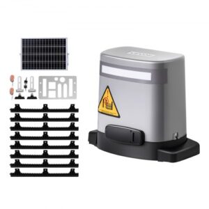 VEVOR Abridor de Puerta Corrediza con Energía Solar 280 W para Puertas de hasta 20 m Carga de 816 kg con Riel de Engranajes, Sensor Infrarrojo, Control Remoto, Sistema de Apertura de Portones