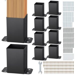 VEVOR 10 Piezas Soportes para Postes de Madera 102x102 mm Base Interna de Poste de Acero al Carbono para Anclaje de Poste con Recubrimiento en Polvo para Barandilla de Soporte, Terraza, Negro