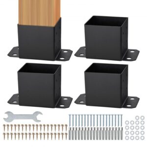 VEVOR 4 Piezas Soportes para Postes de Madera 6"x6"(152x152 mm) Base Interna de Poste de Acero al Carbono para Anclaje de Poste con Recubrimiento en Polvo para Barandilla de Soporte, Terraza, Negro