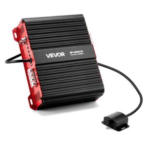 VEVOR Amplificador Monobloque para Coche de 2000 W, RMS MÁX. 1/2/4 Ohmios, Clase D/1 Canal, con Control Remoto de Nivel de Subwoofer, Filtro de Paso Bajo, Refuerzo de Graves y Control de Volumen