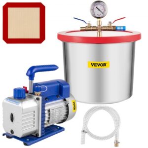 VEVOR Bomba de Vacío 113L/min 7,5L Cámara de Vacío Desgasificación Epoxi de Silicona 4 CFM 1/3Hp Bomba de Vacío de Una Sola Etapa HVAC Herramientas de Aire para Desespumar Silicona, Epoxi, Poliuretano
